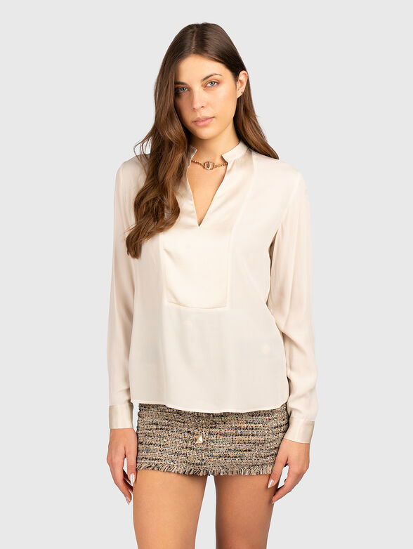 Blouse with V-shaped neckline and logo - 1