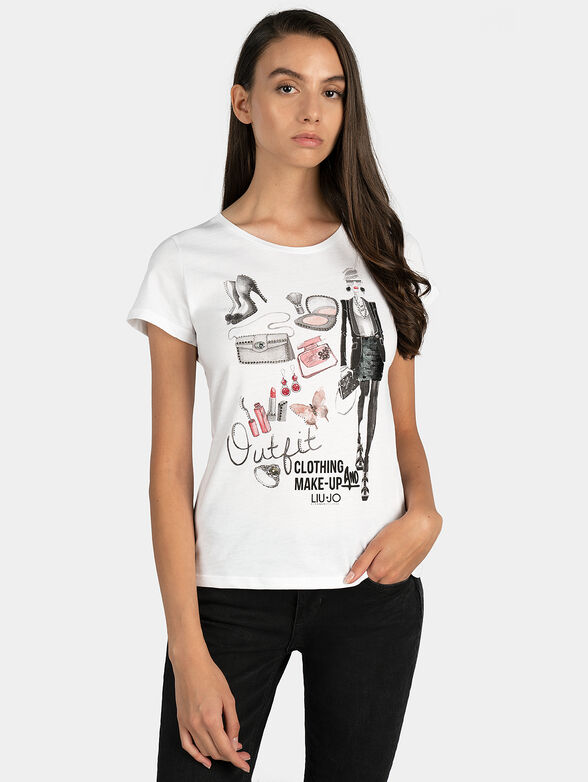 White t-shirt with print and applications - 1