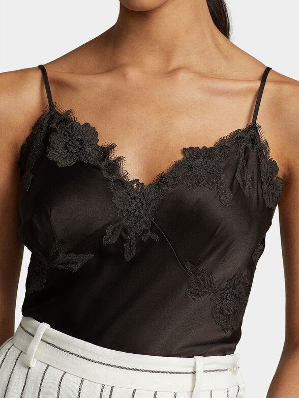 Brown top with lace accents - 4