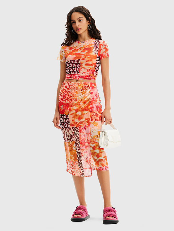 Midi skirt with multicolour print  - 5