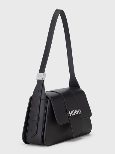 Faux leather shoulder bag with accent logo - 3