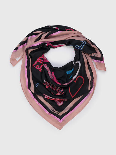 Black scarf with multicolor print - 1