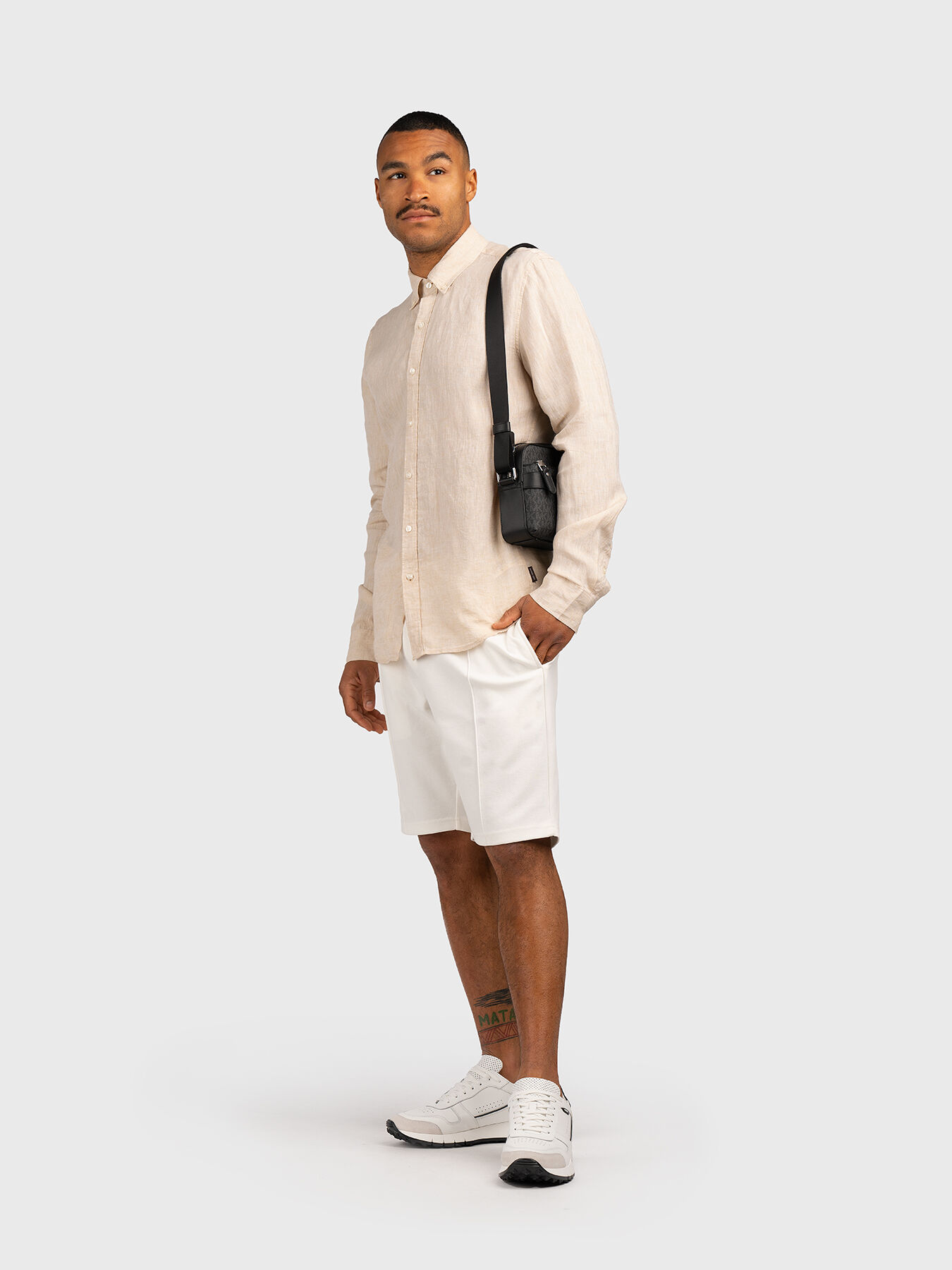 Beige linen shirt with logo detail brand MICHAEL KORS