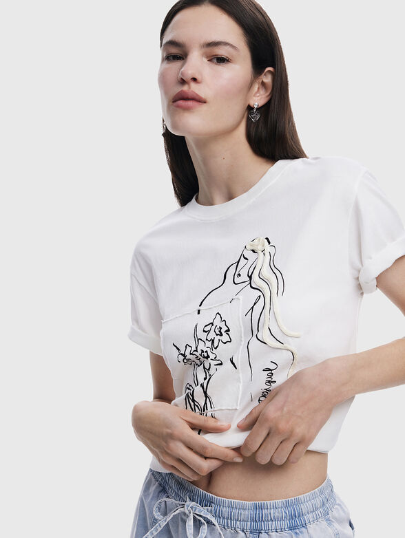 Cotton T-shirt with oval neckline and print - 4