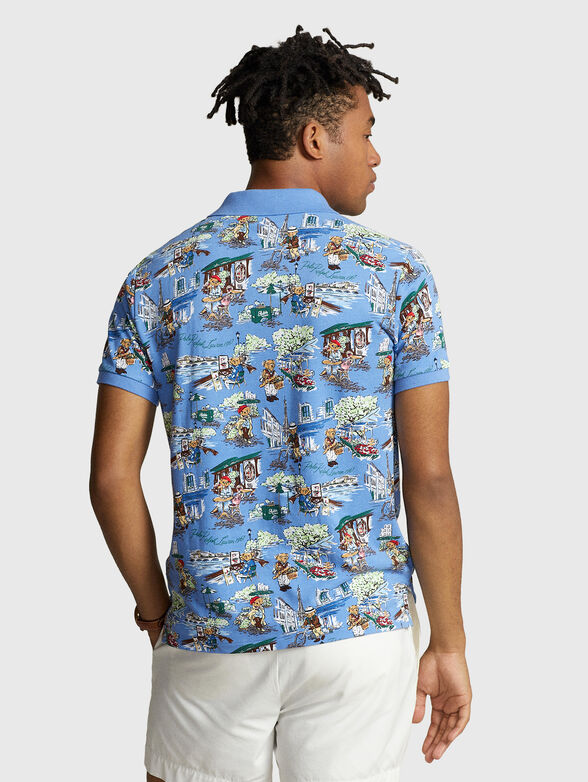 Blue polo shirt with multicolour print - 3