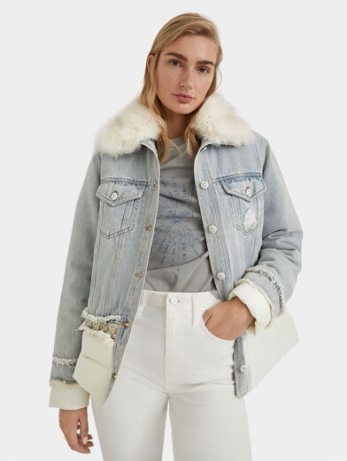 Denim jacket with faux fur collar - 1