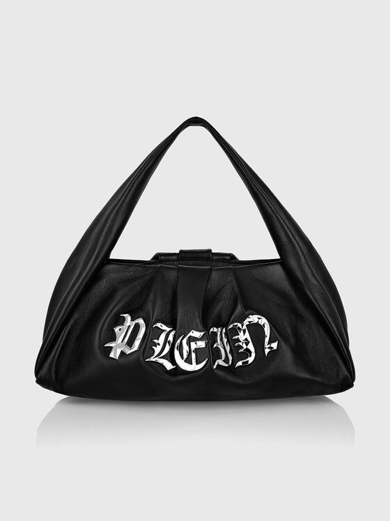 Черна кожена чанта с лого акцент - 1