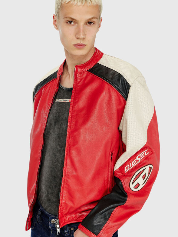 Leather biker jacket with logo detail - 4