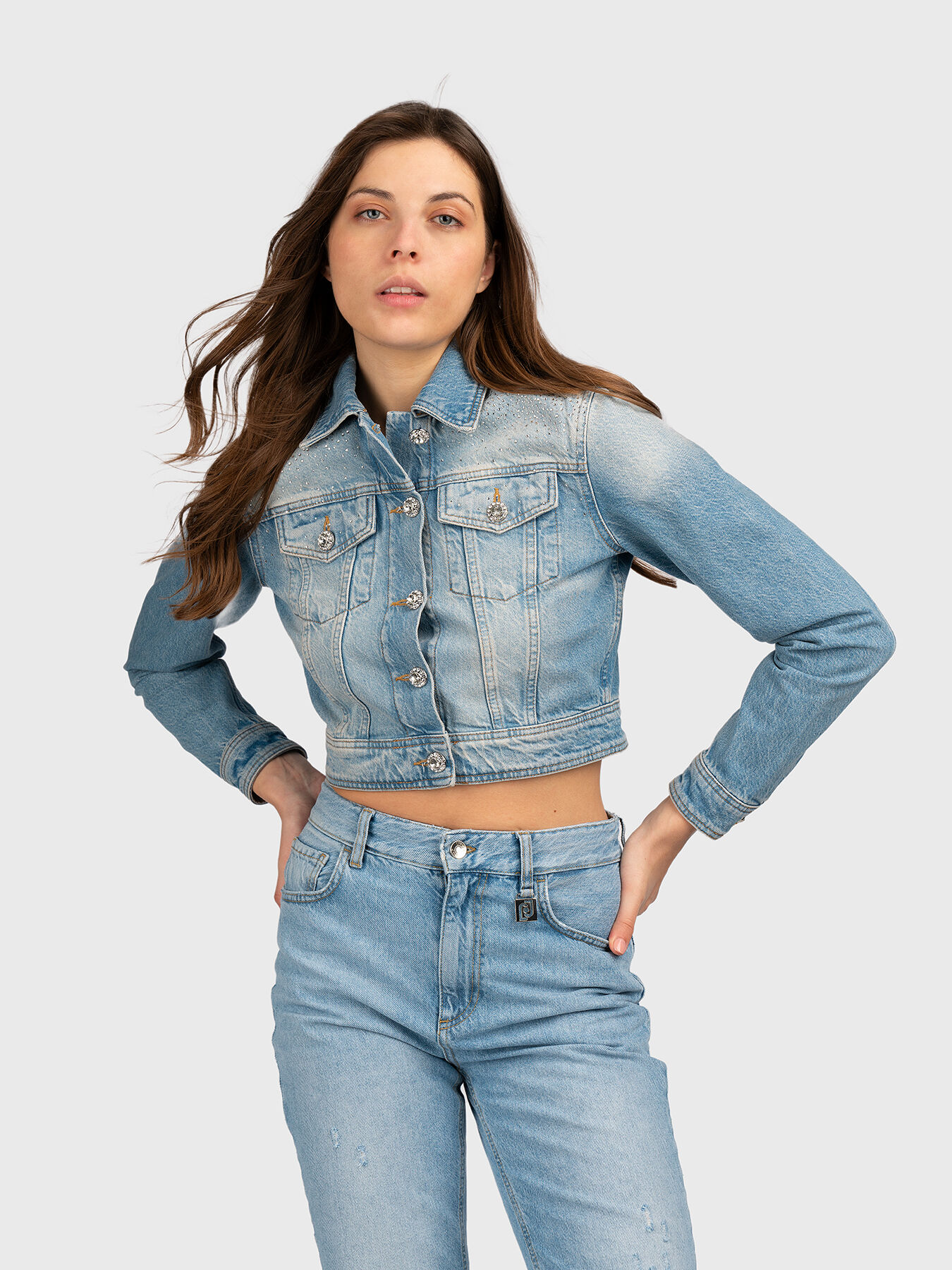 Denim jacket with appliqué rhinestones brand LIU JO