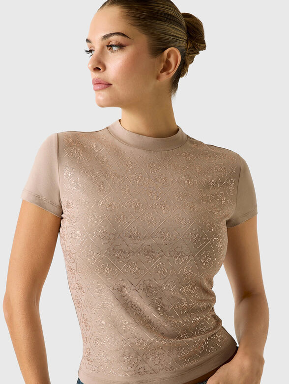 Beige T-shirt with 4G logo rhinestones - 4