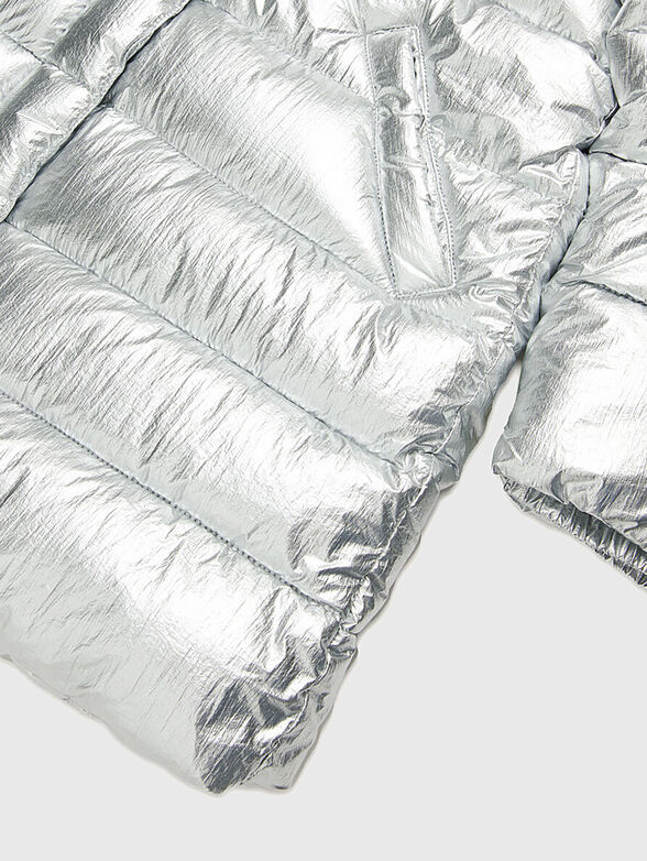 Long quilted jacket in silver colour - 4