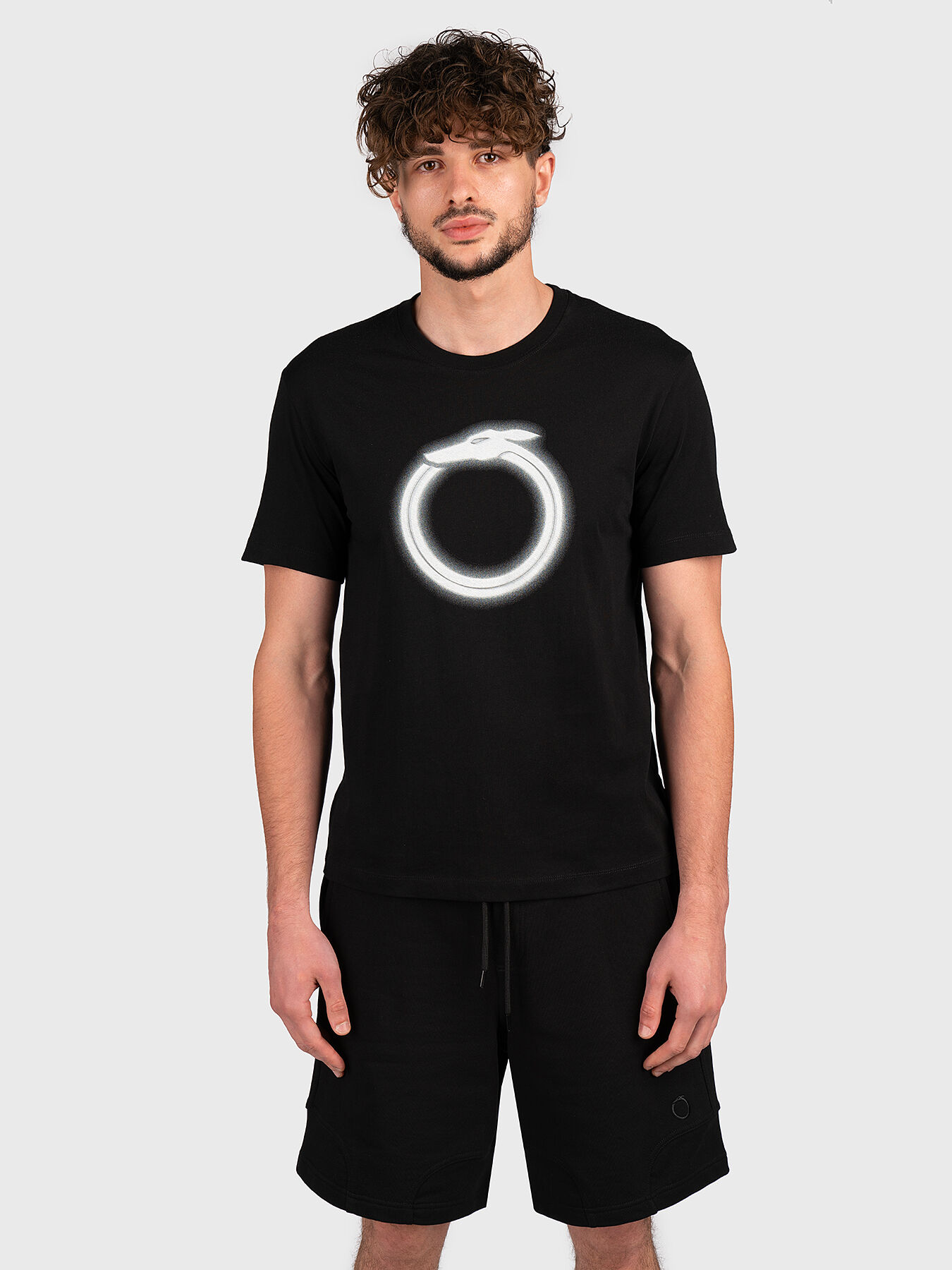 Black cotton T-shirt with logo print brand TRUSSARDI