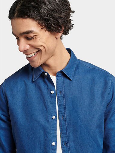 Blue linen blend shirt - 3