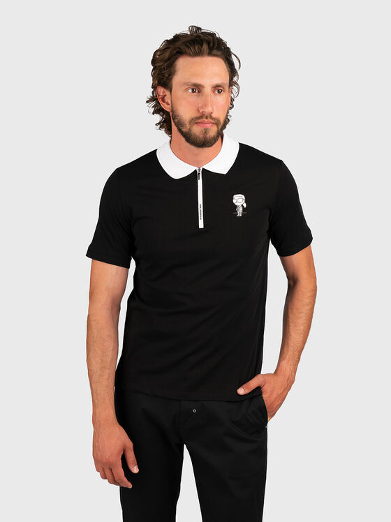 Black polo shirt with contrast collar and logo - 1
