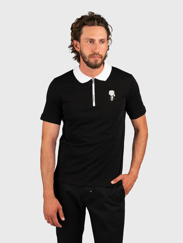 Black polo shirt with contrast collar and logo - 1