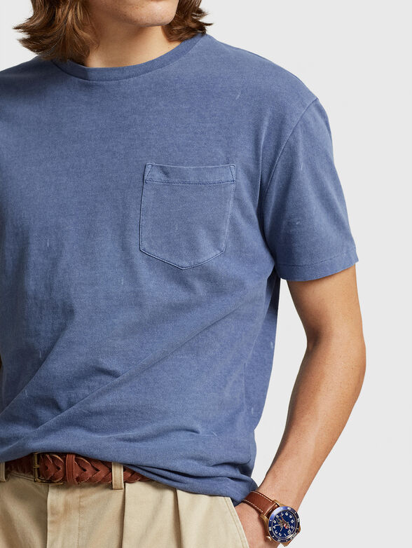 Blue cotton T-shirt with pocket - 4
