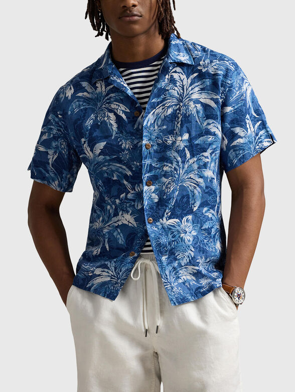 Linen shirt with tropical print - 4