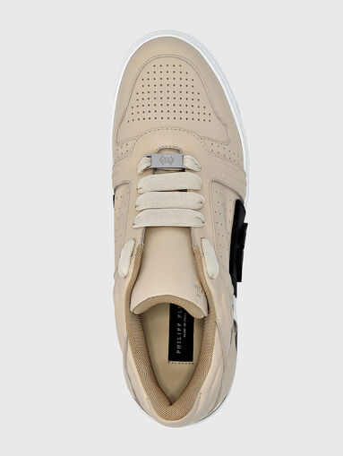 Beige leather sneakers - 5