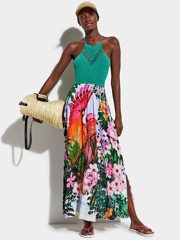 PARROT beach dress with tropical print - 1