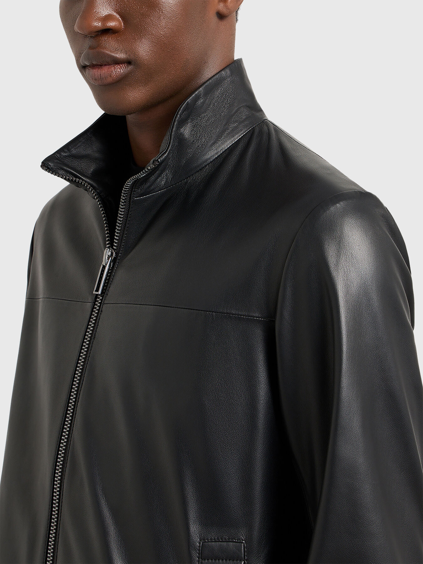 Black leather jacket with zip brand EMPORIO ARMANI