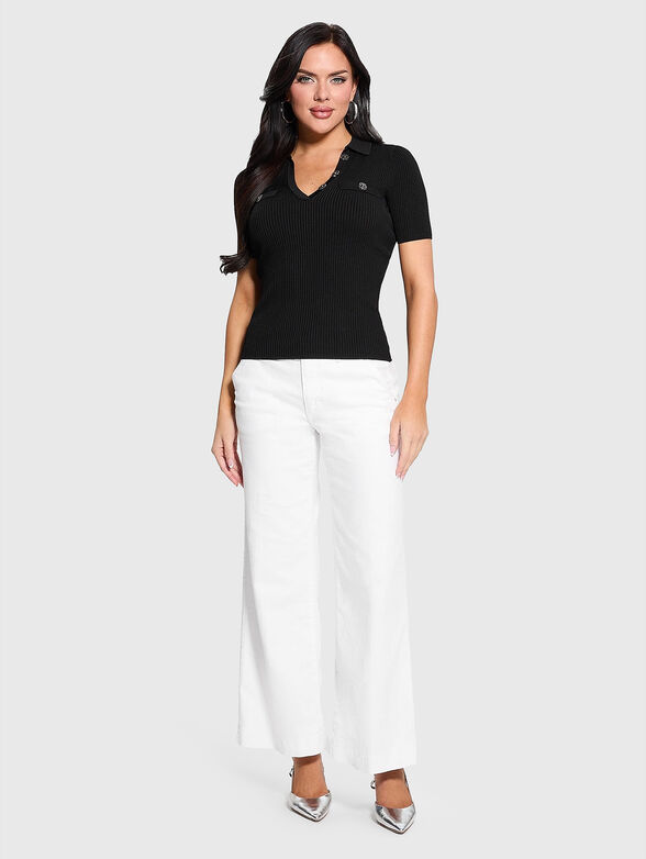 Polo shirt with accent buttons in black - 2