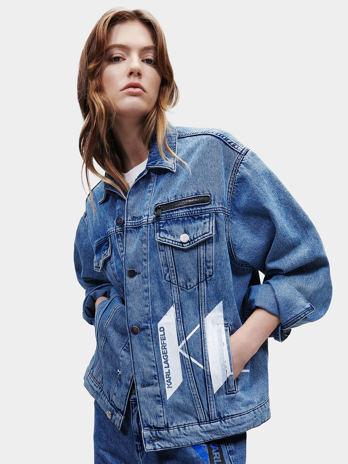 Denim jacket with logo print brand Karl Lagerfeld Globalbrandsstore en
