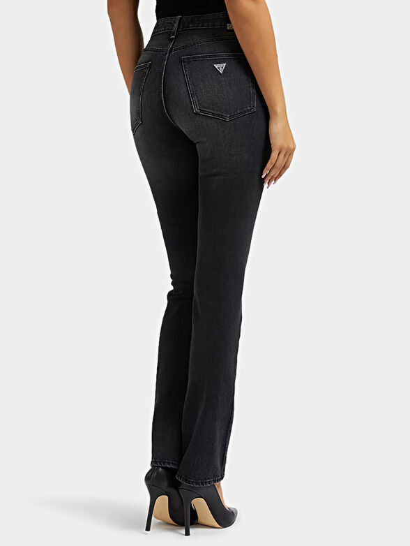 Black high-waisted jeans with embroidery - 2