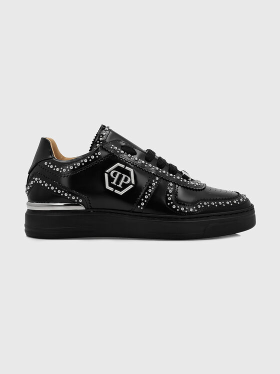 Black leather shoes with accent eyelets  - 1
