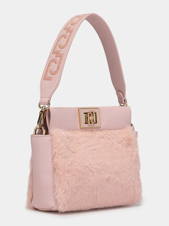 Handbag with faux fur texture and golden logo  - 3
