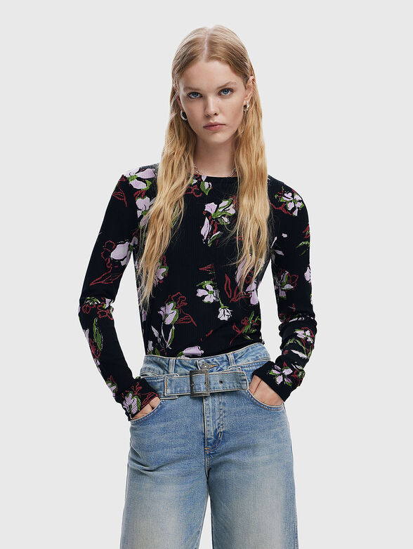 Black blouse with floral print - 1
