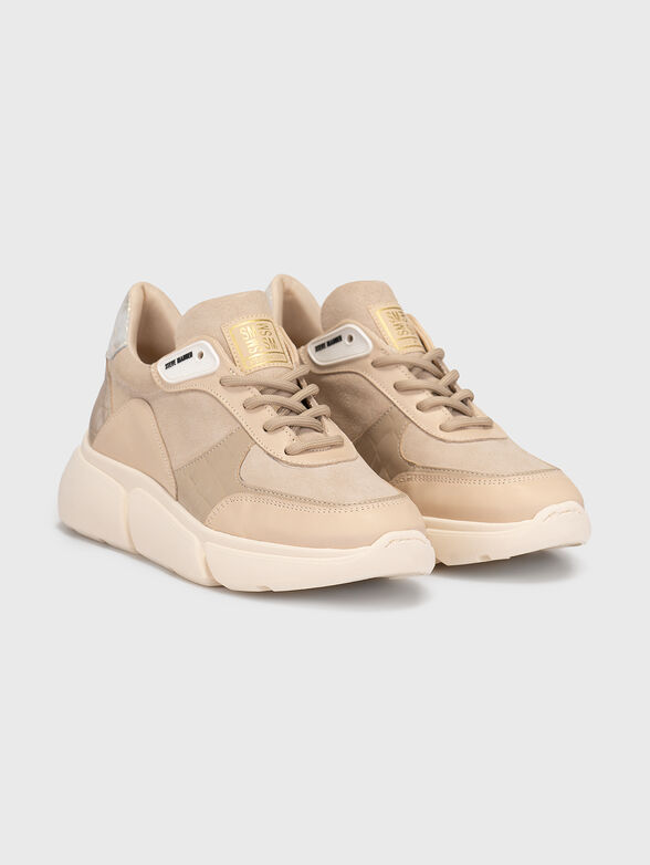 Beige sports shoes with logo patch - 2