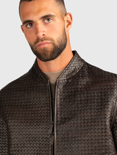 Interwoven texture leather jacket - 4