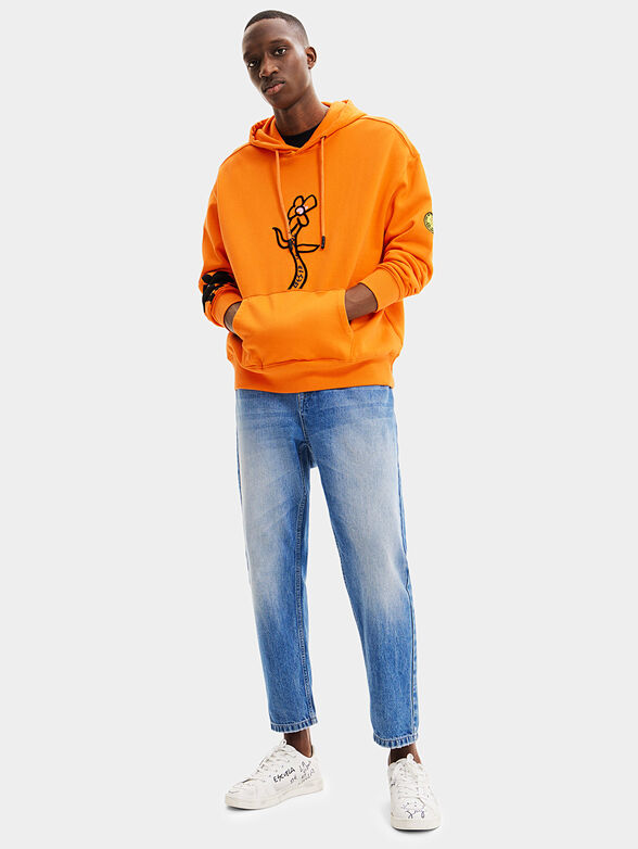 Orange hooded sweatshirt with pockets - 2