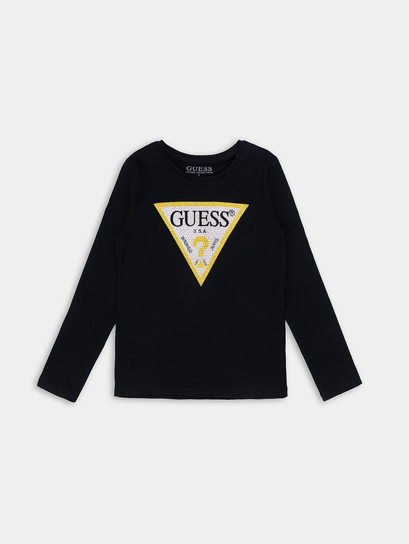Black blouse with long sleeve and logo print - 1
