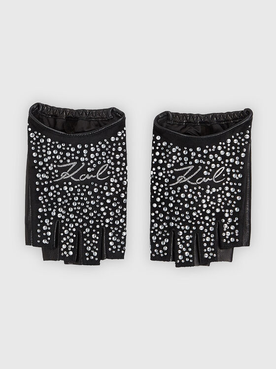 Gloves with appliqué crystals - 1