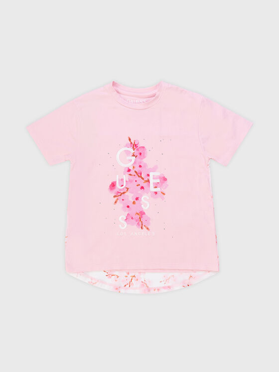 Розова  тениска с флорален принт - 1