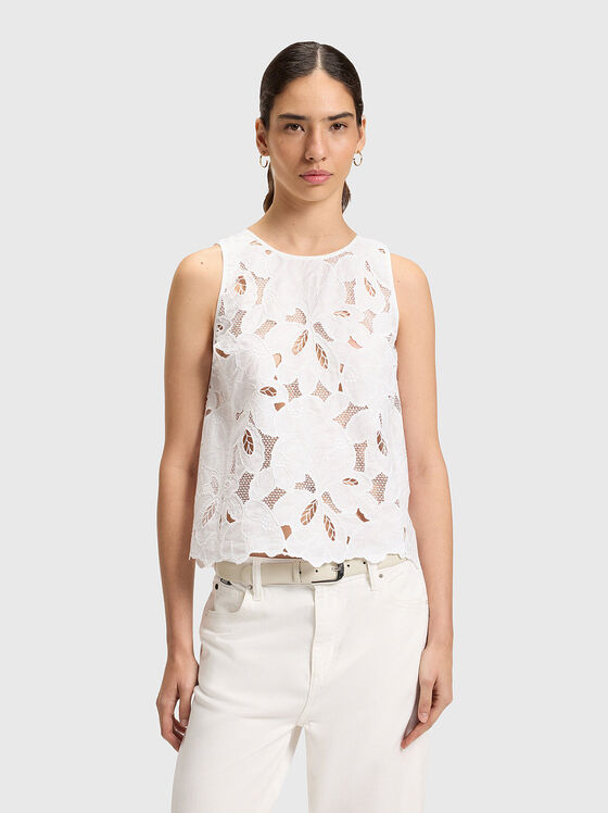 Sleeveless cotton blouse with oval neckline - 1