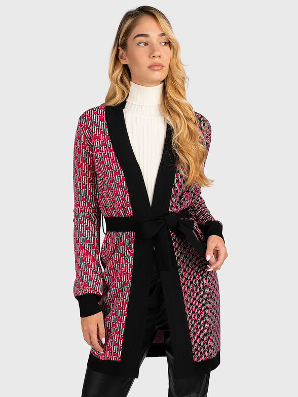 Long cardigan with belt and monogram logo pattern - 1