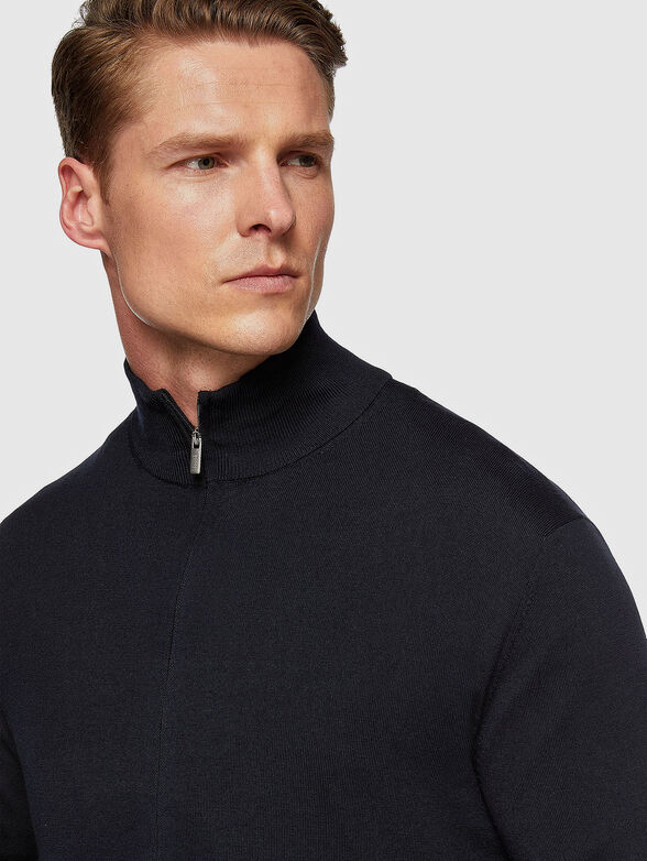 Dark blue wool cardigan - 4