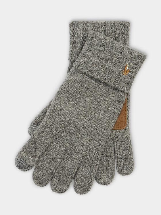 Сиви ръкавици с кожени детайли - 1