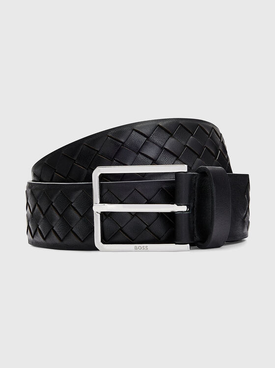 CARY black leather belt with braided texture - 1
