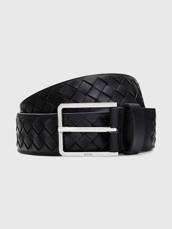 CARY black leather belt with braided texture - 1