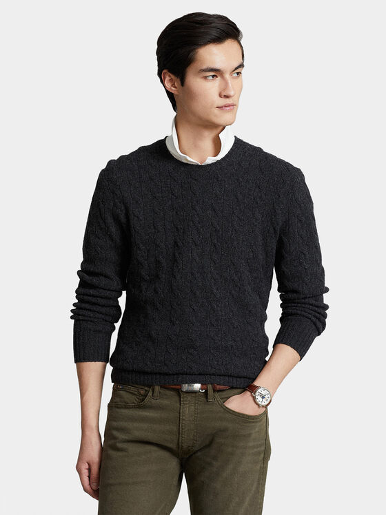 Пуловер в сив цвят с лого бродерия - 1