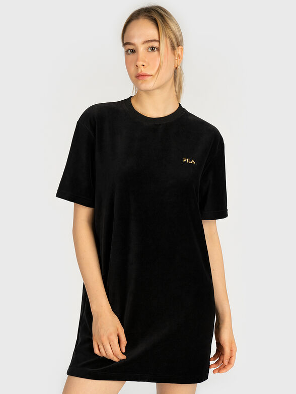 Velvet tee dress with logo embroidery - 1