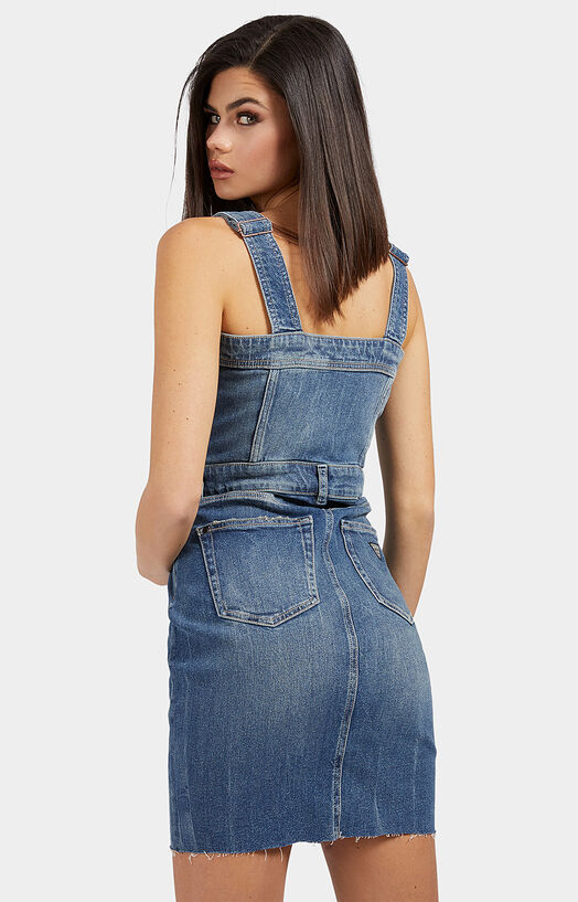 guess ivy denim dress Guess W5gk93d4h7c Sleeveless Short Dress BLUE L Woman