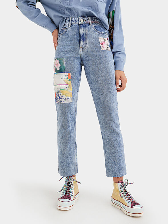 Straight cropped jeans with Japanese details - 1
