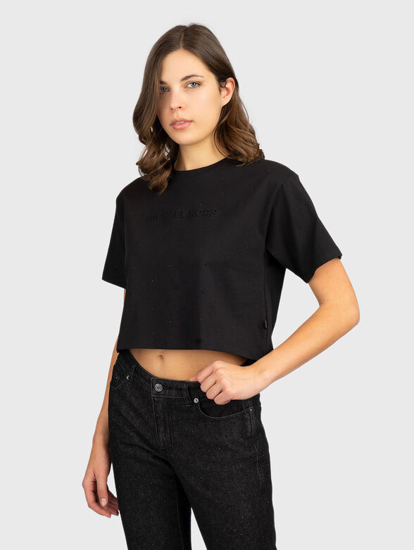 Cropped T-shirt with rhinestones - 1