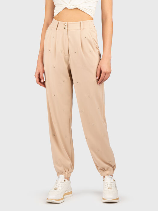 High waisted trousers with rhinestones