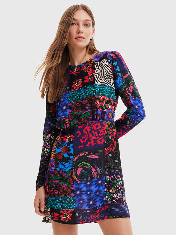 Mini dress with long sleeves and multicolor print - 1