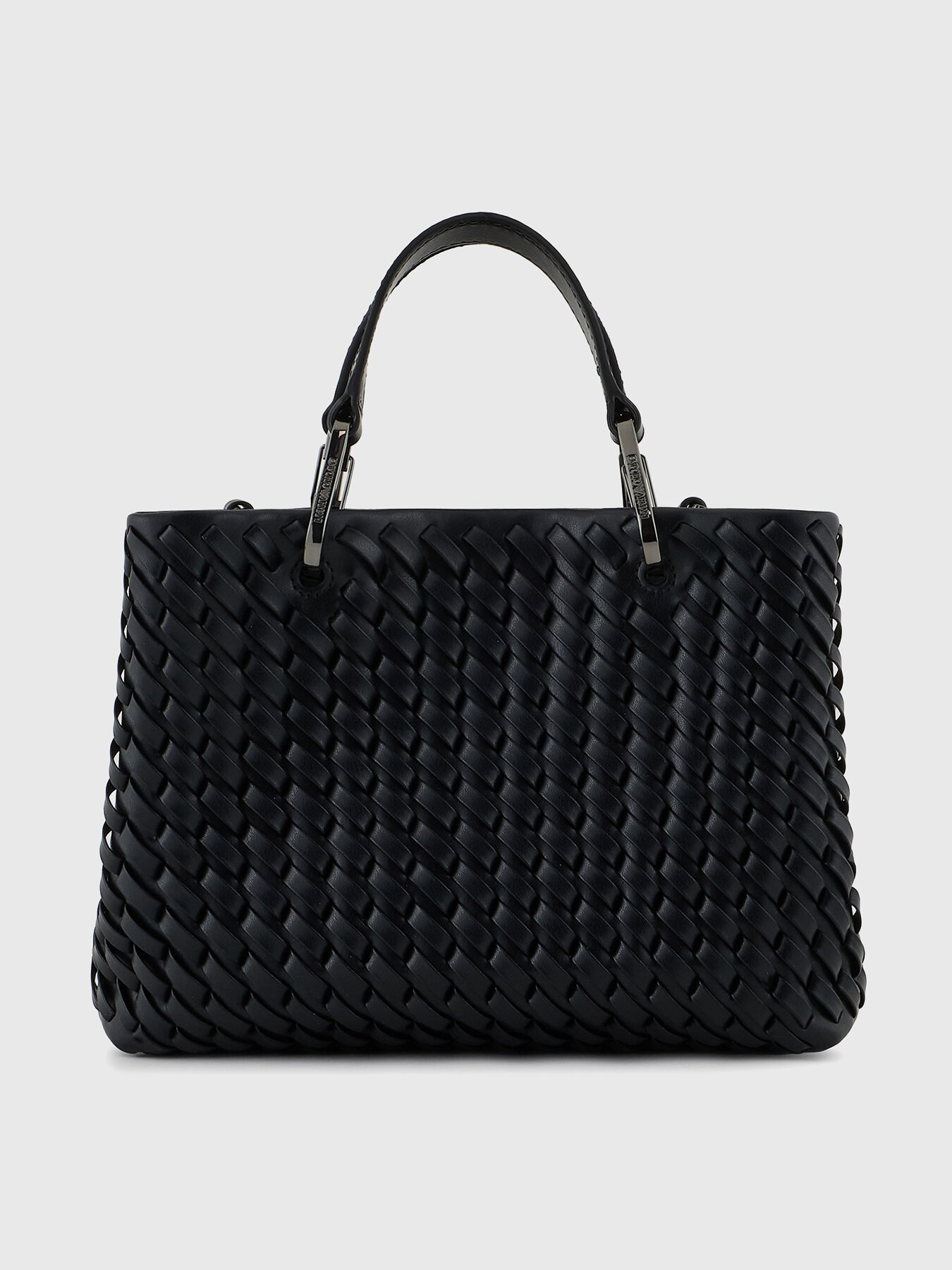 トートバッグ EMPORIO ARMANI Woman Tote bags Black EW000361AF12762 UC001 Leather bag with knitted effect and a tote brand EMPORIO